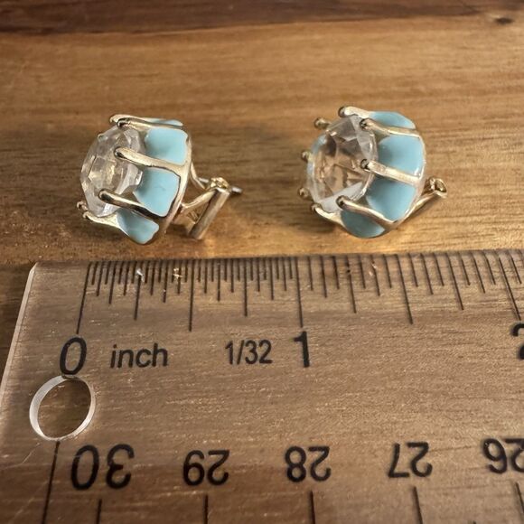 Anthropologie Womens Earrings Turquoise Enamel Crystal Measures In Pictures - Picture 6 of 7